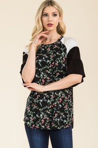 Celeste Floral Contrast Bell Sleeve Top