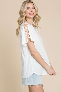 Culture Code Round Neck Crisscross Short Sleeve T-Shirt