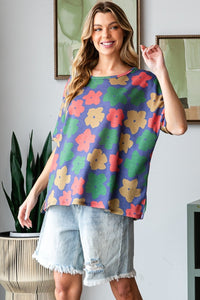 HOPELY Floral Round Neck Side Slit T-Shirt