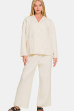 Load image into Gallery viewer, Zenana Quilted Button Up Long Sleeve Top and Pants Lounge Set