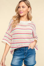 Load image into Gallery viewer, Haptics Striped Crochet Drop Shoulder Knit Top