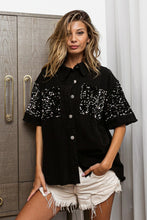 Load image into Gallery viewer, BiBi Sequin Detail Raw Hem Short Sleeve Shirt