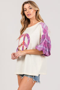 SAGE + FIG Peace Applique Patch with Plaid Contrast Top