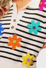 Load image into Gallery viewer, BiBi Flower Patch Striped Half Button Sweater Vest