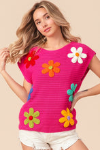 Load image into Gallery viewer, BiBi Flower Round Neck Cap Sleeve Knit Top