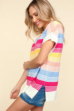 Load image into Gallery viewer, Haptics Striped Side Slit Short Sleeve Knit Top