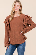 Load image into Gallery viewer, BOMBOM Ruffled Flower Round Neck Blouse