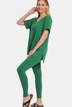 Load image into Gallery viewer, Zenana V-Neck Rolled Short Sleeve T-Shirt and Leggings Lounge Set