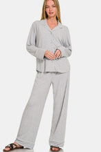 Load image into Gallery viewer, Zenana Button Down Long Sleeve Top and Pants Lounge Set