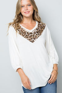 Celeste Leopard Contrast Balloon Sleeve Top