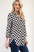 Load image into Gallery viewer, Celeste Curved Hem Checkered Notched Blouse