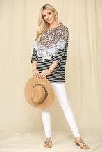 Load image into Gallery viewer, Celeste Leopard Spliced Stripe T-Shirt with Lace Detail