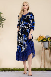 Celeste Paisley Print Lace Ruffled Midi Dress