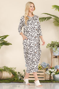 Celeste Leopard Contrast Dress with Pockets