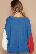 Load image into Gallery viewer, POL Exposed Seam Contrast V-Neck Lantern Sleeve Sweater