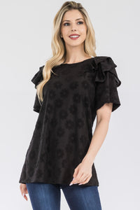 Celeste Ruffle Layered Short Sleeve Daisy Floral Top