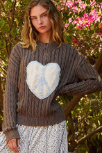 Load image into Gallery viewer, POL Cable-Knit Peace Patch Dropped Shoulder Sweater