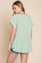 Load image into Gallery viewer, Cotton Bleu by Nu Lab Ruched Notched Short Sleeve Blouse