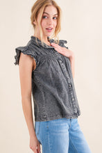 Load image into Gallery viewer, And The Why Ruffled Button Up Cap Sleeve Denim Top