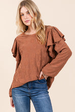 Load image into Gallery viewer, BOMBOM Ruffled Flower Round Neck Blouse