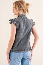 Load image into Gallery viewer, And The Why Ruffled Button Up Cap Sleeve Denim Top