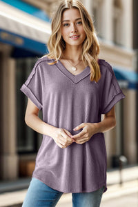 Heimish Exposed Seam Short Sleeve Ribbed Top