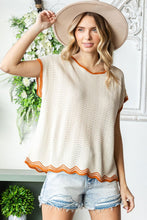 Load image into Gallery viewer, First Love Contrast Wavy Crochet Drop Shoulder Knit Top