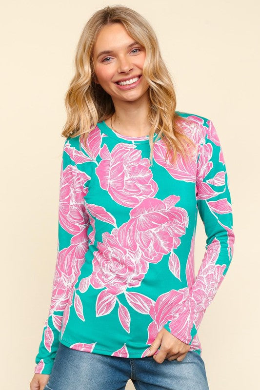 Haptics Floral Round Neck Long Sleeve T-Shirt