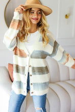 Load image into Gallery viewer, Haptics Button Down Stripe Soft Fuzzy Sweater Cardigan