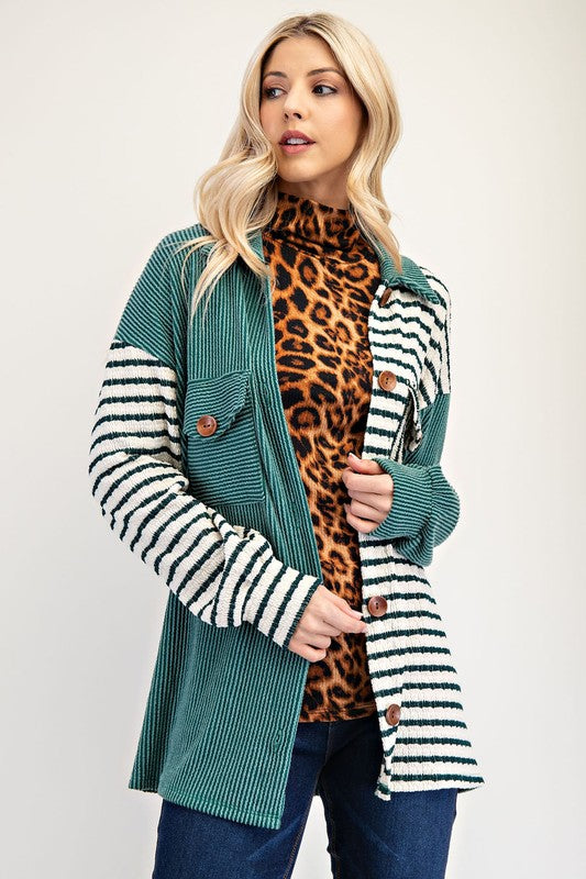 Celeste Striped Button Up Dropped Shoulder Shacket