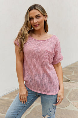 e.Luna Chunky Knit Short Sleeve Top in Mauve