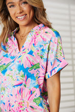 Load image into Gallery viewer, Double Take Floral Notched Neck Short Sleeve Top