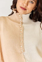 Load image into Gallery viewer, POL Pearl Detail Contrast Turtleneck Sweater