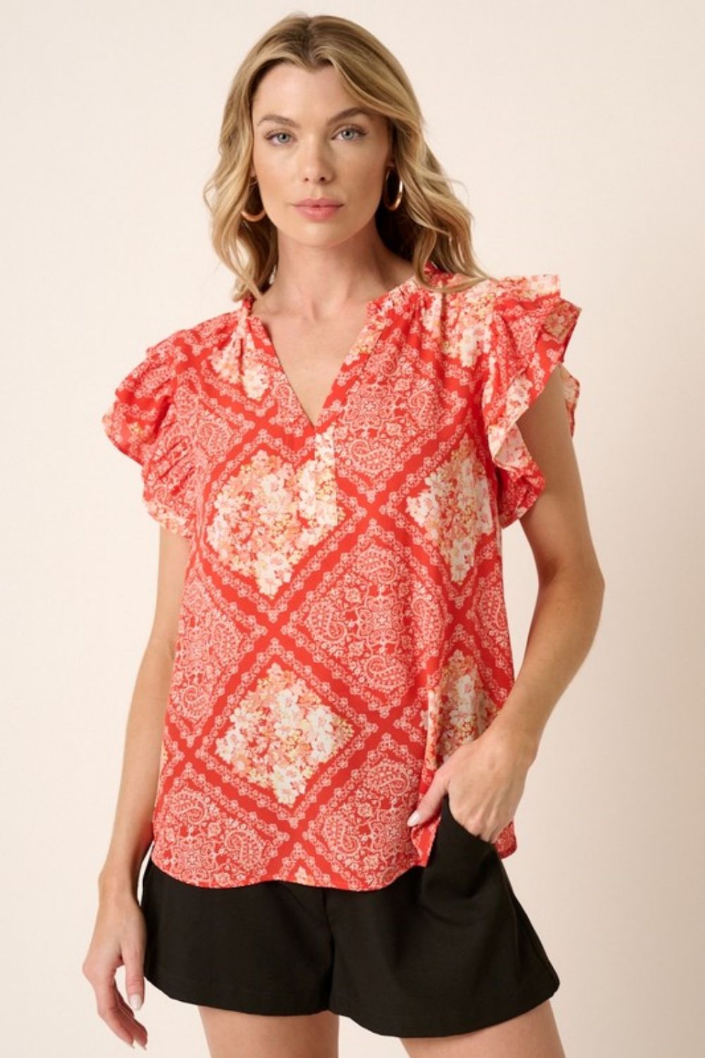 Mittoshop Printed Butterfly Sleeve Blouse