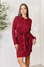 Load image into Gallery viewer, Culture Code Tie Front Half Zip Long Sleeve Shirt Dress