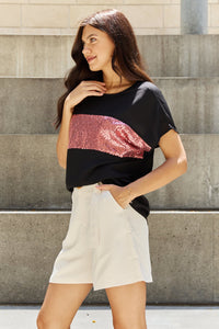 Sew In Love Shine Bright Center Mesh Sequin Top in Black/Mauve