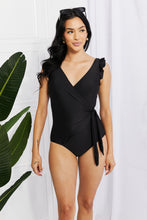 Load image into Gallery viewer, Marina West Swim Float On Ruffle Faux Wrap One-Piece in Black