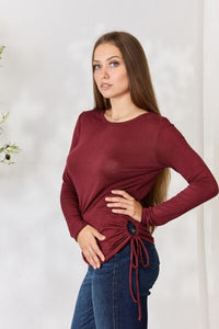 Culture Code Drawstring Round Neck Long Sleeve Top