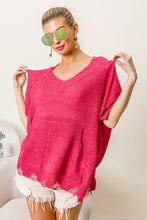 Load image into Gallery viewer, BiBi Distressed Hem V-Neck Slit Sweater