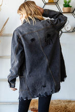 Load image into Gallery viewer, Veveret Button Up Distressed Frayed Hem Denim Jacket