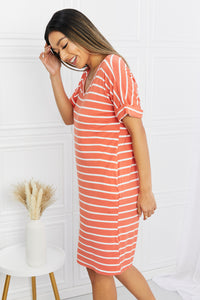 Zenana Striped V-Neck Pocket Dress