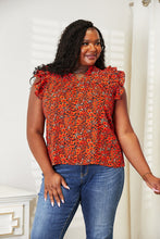 Load image into Gallery viewer, Double Take Floral Flutter Sleeve Notched Neck Blouse
