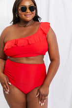 Load image into Gallery viewer, Marina West Swim Seaside Romance Ruffle One-Shoulder Bikini in Red