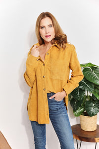 HEYSON Oversized Corduroy  Button-Down Tunic Shirt with Bust Pocket