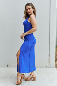 Culture Code Look At Me Notch Neck Maxi Dress with Slit in Cobalt Blue