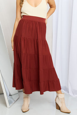 Zenana Wide Waistband Tiered Midi Skirt