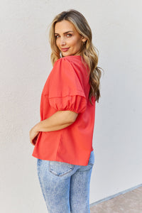 Petal Dew Sweet Innocence Puff Short Sleeve Top In Tomato