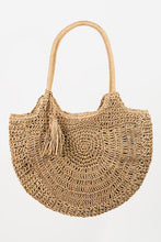 Load image into Gallery viewer, Fame Straw Braided Tote Bag with Tassel