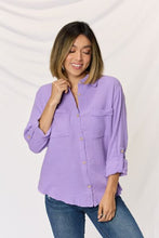 Load image into Gallery viewer, Zenana Texture Button Up Raw Hem Long Sleeve Shirt