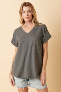 Mittoshop V-Neck Rolled Short Sleeve T-Shirt